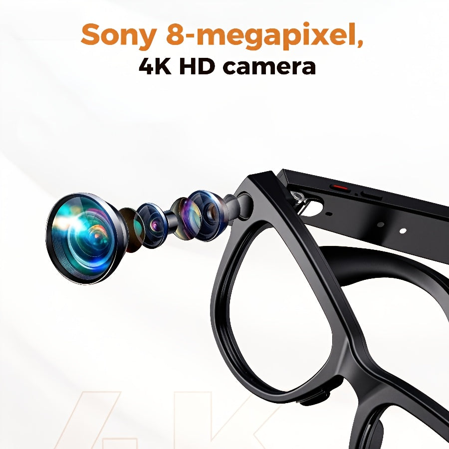 AI Smart Camera Glasses with Charging Case (Power Bank) - 4K HD Recording, Real-Time Translation & Voice Assistant, Smart Glasses for Video Calls, Smartphone Replacement, Portable Translator & ic Charging (-)