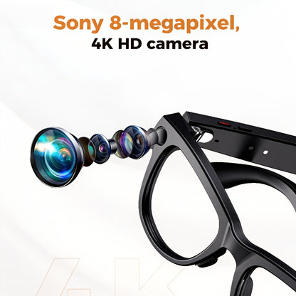 AI Smart Camera Glasses with Charging Case (Power Bank) - 4K HD Recording, Real-Time Translation & Voice Assistant, Smart Glasses for Video Calls, Smartphone Replacement, Portable Translator & ic Charging (-)