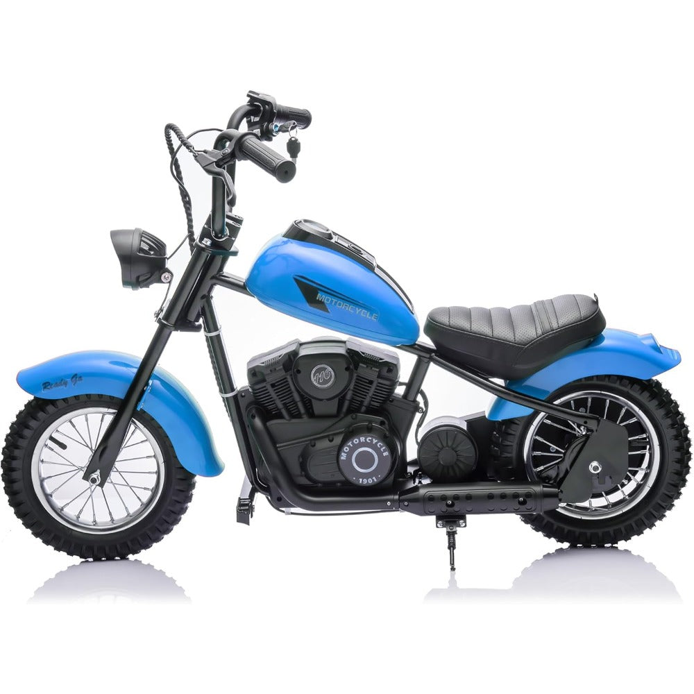 Children's Electric Dirt Bike 24V, Maximum Load Capacity 150 Lbs, 15 Mph Speed, Chain Drive Motor with 12-inch Pneumatic Tires, Handbrake and Shock Absorbers, LED Lights, Battery Indicator, Suitable for Boys and Girls Ride on
