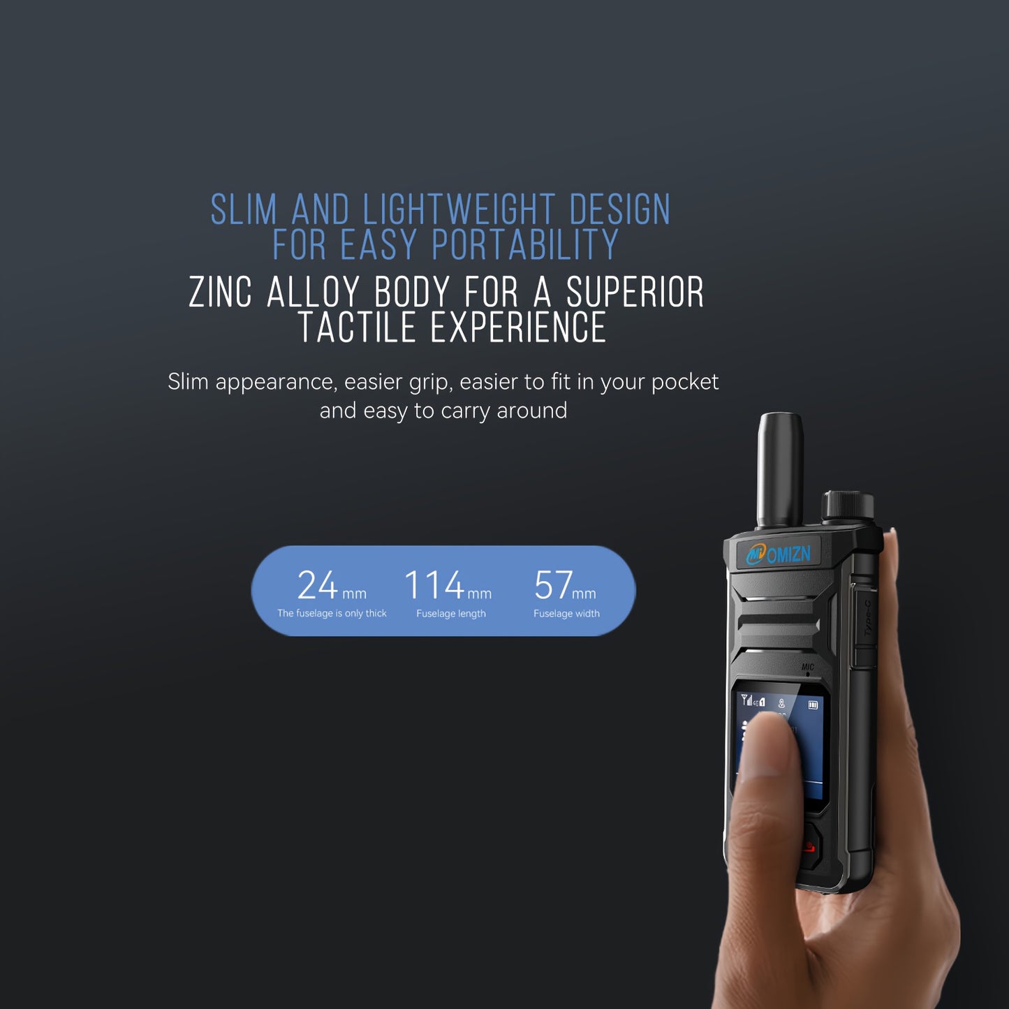 OMIZN T6 POC Walkie Talkie with US Local SIM Card - Long Range up to 5000 Miles, Unlimited Range Communication, No Monthly Fees, Zinc Alloy Ultra-Thin Lightweight Design, Compatible with 2.4G/3G/4G/5G Networks, for Profession