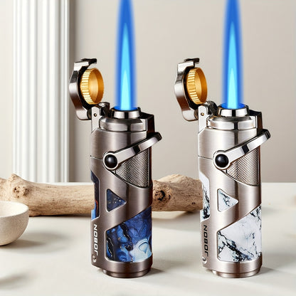 3-in-1 Windproof Refillable Butane Torch Lighter with Punch & Draw Enhancer - Jet Blue Flame Lighter Suitable for Camping, BBQ, Outdoor - Heavy-Duty Zinc Alloy (No Fuel Included)
