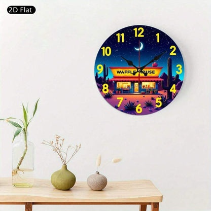 1pc wall-mounted clock decoration, 10-inch Wooden lettering for convenience stores at night wooden circular wall-mounted clock, wooden circular decorative clock with digital display, suitable for home decoration, festival gif