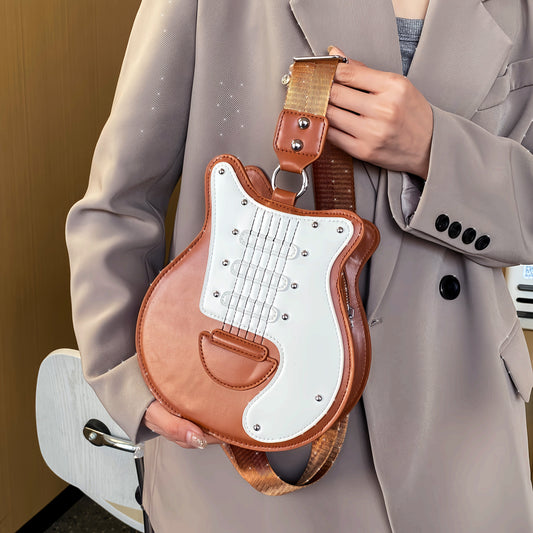 1 Fashionable Guitar-Shaped Sweet Cool Style Outdoor Work Commute Travel Crossbody Bag, Perfect for Music Lovers, Suitable for Daily Outings and Festive Gifts, Women's Vintage Style Guitar Model Bag