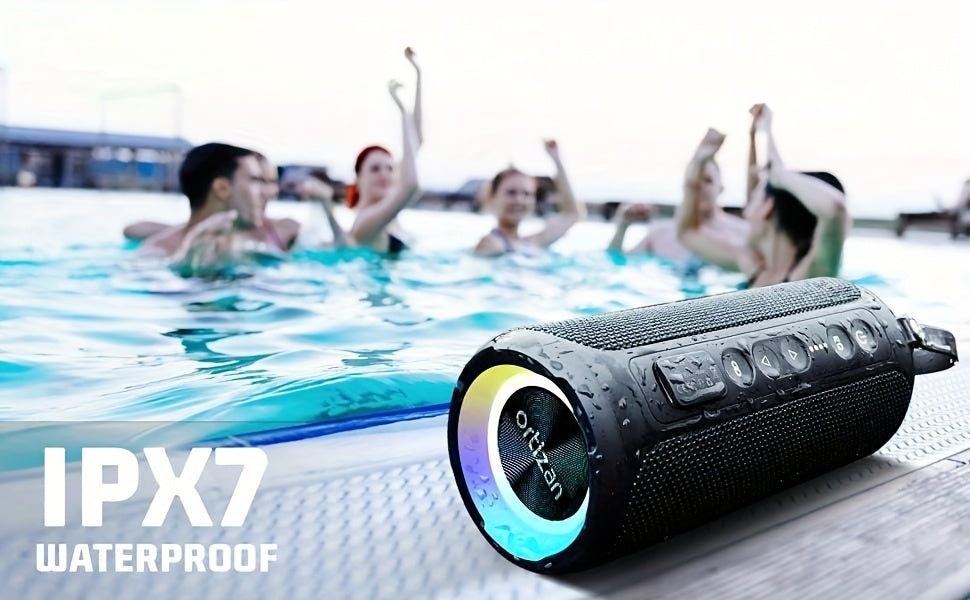 Ortizan Wireless Speakers, 40W Loud Sound, Wireless Stereo, IPX7 High Quality, Extra Bass, LED Light, BT5.3, Portable Compact Speaker for Shower, Outdoor, Beach, Home, Party. Gifts for Men And Women., Outdoor Speaker, Shower