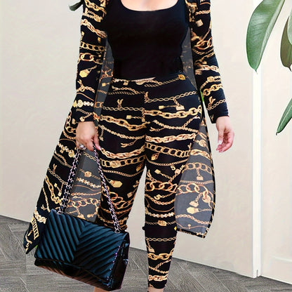 [Printed Jacket Set] HN188 Autumn/Winter Long-Sleeve Printed Jacket Cape Leggings Women's Two-Piece Set