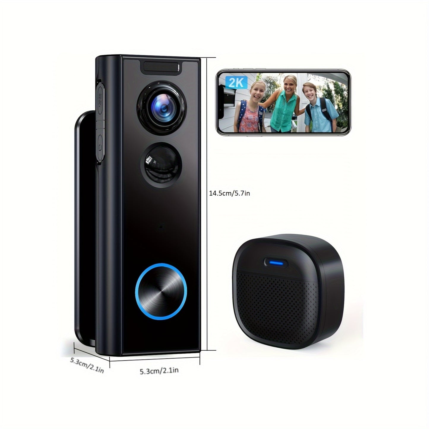 XTU Doorbell Camera Wireless No Subscription, 2K Video Doorbell With Chime, Front Door Camera, 2-way Audio, Instant Alert, Human Detection, 2.4G WiFi, Night Vision, Battery Powered, Apartment/Indoor/Outdoor Security