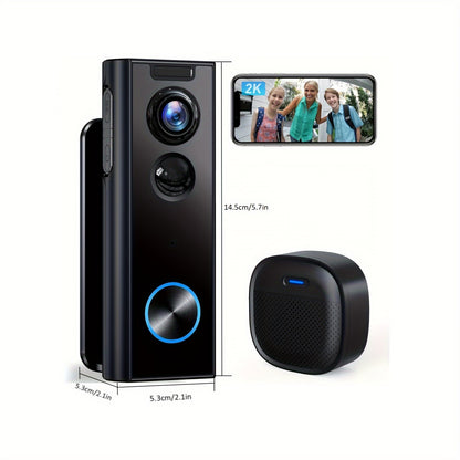 XTU Doorbell Camera Wireless No Subscription, 2K Video Doorbell With Chime, Front Door Camera, 2-way Audio, Instant Alert, Human Detection, 2.4G WiFi, Night Vision, Battery Powered, Apartment/Indoor/Outdoor Security