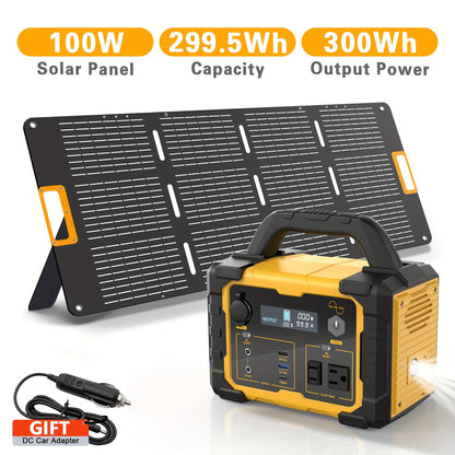 Portable Power Station with Solar Panel, 293Wh-1075Wh Solar Generator with 60W USB-C PD Output, 110V Pure Sine Wave AC Outlet, Flashlight, LiFePO4 Battery Pack for Family Emergency Outdoor Hunting Camping RV Travel