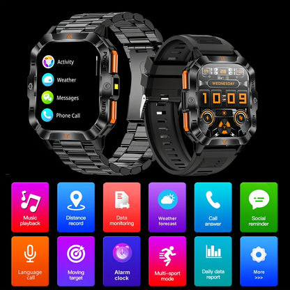 COIUSOR Men'S 2.01-Inch Sports Smart Watch, Built-In LED Flashlight, Receive/Make Calls, Mobile Phone Sync Information, 100+ Sports Modes, High Quality, Outdoor Exercise Fitness Device, Suitable for Iphone And Android Phones