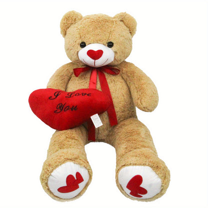 53" Big Teddy Bear Stuffed Animals with Footprints And 14" Heart-shaped Plush Pillow Plush Toy for Girlfriend (White Pink Brown Blue Purple), Stuffed Animals, Huge Stuffed Animal, Small Stuffed Animals, Cuddly Companion, Gift