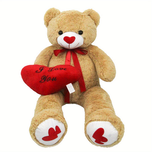 53" Big Teddy Bear Stuffed Animals with Footprints And 14" Heart-shaped Plush Pillow Plush Toy for Girlfriend (White Pink Brown Blue Purple), Stuffed Animals, Huge Stuffed Animal, Small Stuffed Animals, Cuddly Companion, Gift