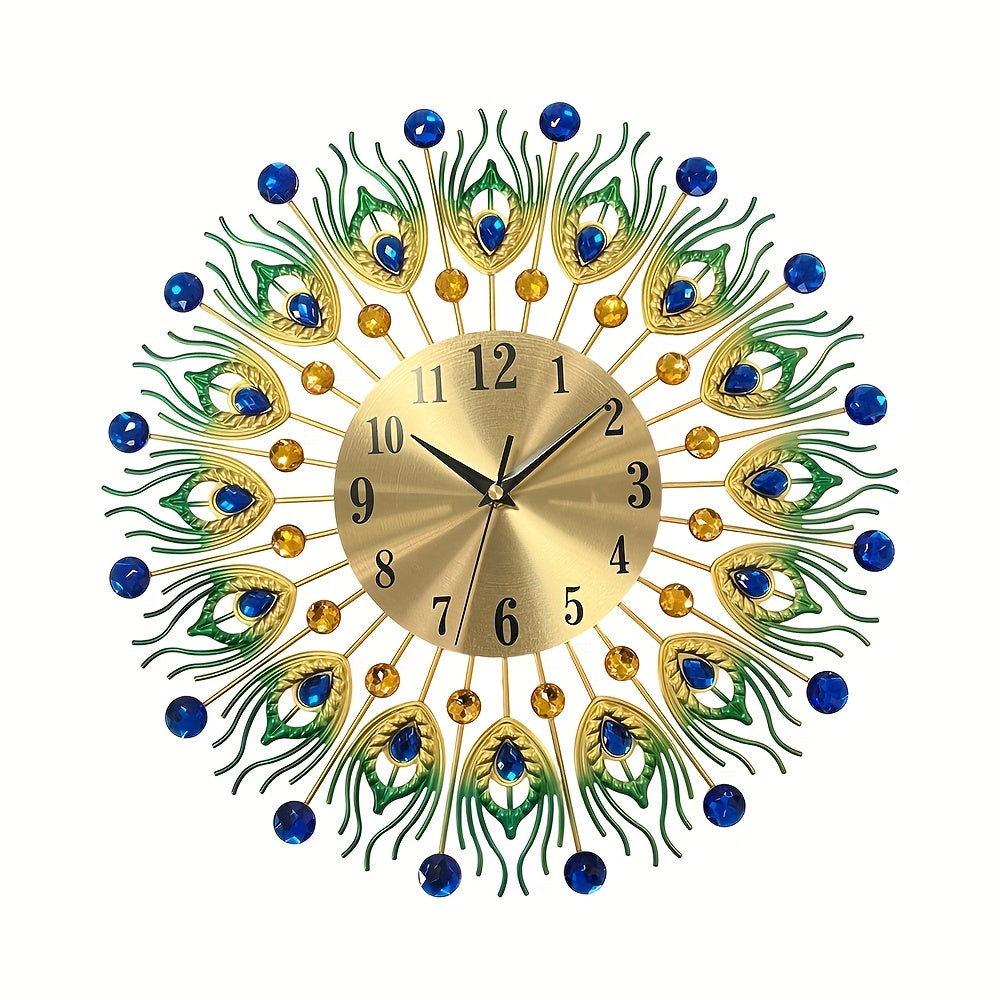 1pc Extra Large Modern Elegant Metal Wall Clock - Green, Golden, Blue, Yellow, Black, White, Brown, Beige - Large Round Decorative Clock for Living Room, Dining Room, Office - Silent Non-Ticking, Easy-to-Read Hands - Luxury H