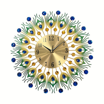 1pc Extra Large Modern Elegant Metal Wall Clock - Green, Golden, Blue, Yellow, Black, White, Brown, Beige - Large Round Decorative Clock for Living Room, Dining Room, Office - Silent Non-Ticking, Easy-to-Read Hands - Luxury H