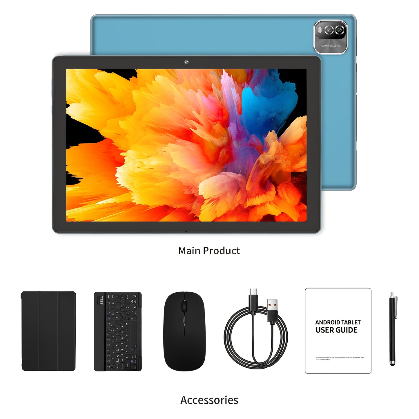 PRITOM 10.1 Inch Android 15 Tablet, 2-In-1 Tablet (Including Keyboard, Mouse, Protective Case, Stylus And Data Cable), 12GB (3GB + 9GB Expandable) RAM, 64GB Storage, Supports Up to 1TB Storage Expansion, 8MP Camera, Dual-Band