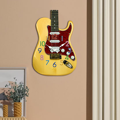 1pc Unique Guitar Design Wall Clock, Irregular Cutaway Guitar Clock, Silent Quartz Music-Themed Creative Clock, Suitable for Bedroom Living Room Office Kitchen Bathroom, Battery Operated (Batteries Not Included)