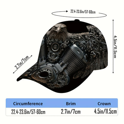 1pc Men's & Women's Mechanical Eagle Print Baseball Cap with Motorcycle/Gear Design - Adjustable Snapback, Foldable Lightweight Polyester Hat, All-Season Outdoor Sports Accessory, Durable Full-Body Motorcycle-Inspired Headwea