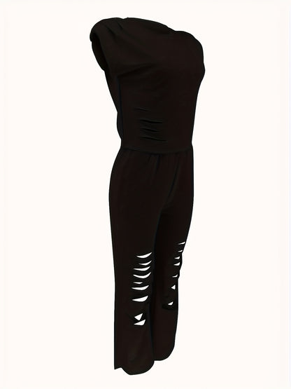 Distressed Burnt-Out Set - Women's Sleeveless Sweatshirt and Pants