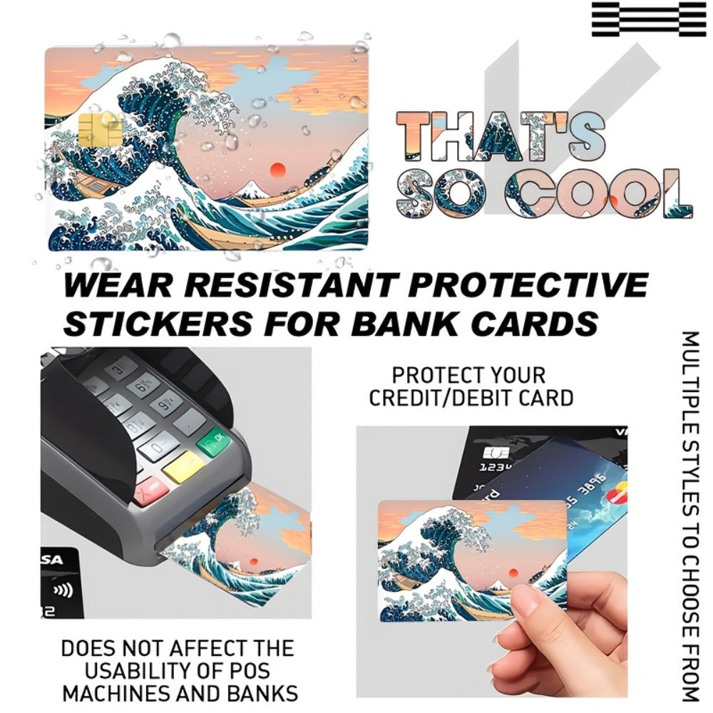 4pcs of exquisite wave-shaped decorative stickers - Personal bank card privacy light beige card sleeve protection stickers - Suitable for credit cards and bank cards, durable and scratch-resistant, a cool and unique gift,  Vi