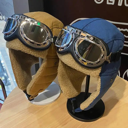 Unisex Winter Outdoor Hat with Goggles, Thickened Lining and Warm Ear Flaps for Cycling Ski Activities, Winter Hats For Men, Winter Hats For Women, Snow Hat, Winter Thermal Hat, Winter Goggles, Ski Helmet With Goggles, Winter