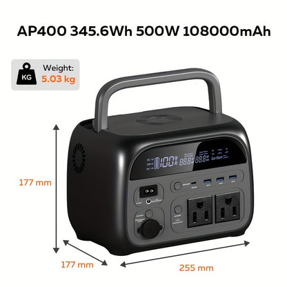 345Wh 500W Portable Power Station (100W Solar Panel Sold Separately) | LiFePO4 Battery, UPS Function, 2x110V AC Output | Power for Camping Gear, Garden/Yard Decor, Party Decorations, Christmas Lights | Solar Generator, Emerge