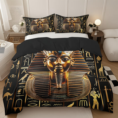 3pcs Egyptian Pharaoh Comforter Set - Soft High-Definition Digital Print Design, Perfect Gift, All-Season Use! Soft, Breathable 100% Polyester, Ideal For Family And Friends - Machine Washable (1 Comforter Cover + 2 Pillowcase