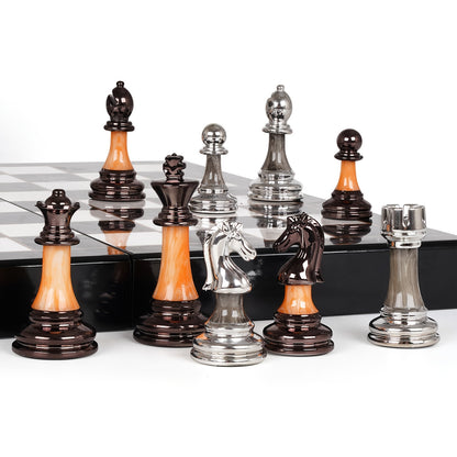 15" Large Chess Set for Adults with Weighted Acrylic Chess Pieces 3.5" King & Portable Folding Marbling Wooden Chess Board Travel Chess Sets Family Board Game Gift – Elegant Classic Chess Game