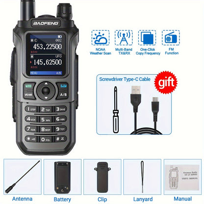 BaoFeng UV-21R Ham Radio Handheld Two-Way Radio - Long Range UHF/VHF Dual Band Walkie Talkie with Type-C Charging, 999 Channels, NOAA Weather Alerts, USB/Battery Powered, Compatible with UV-5R - for Camping, Construction, Eve