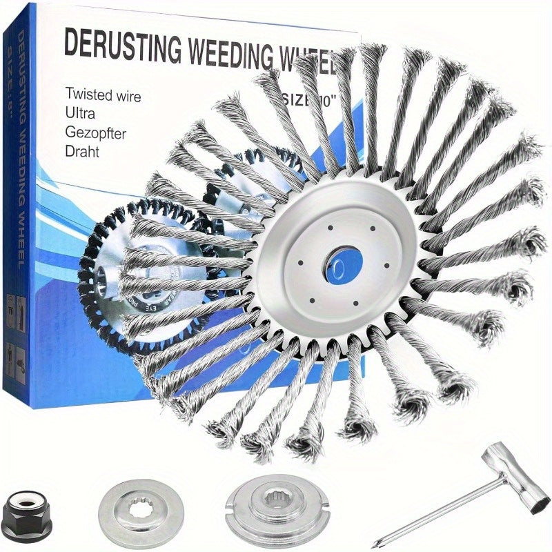 10 Inch Unbreakable Wired Trimmer Blade, Steel Wire Cutter Trimmer Head, Wire Rotary Brush Weed Trimmer Head, Weed Eater Head with Adapter Kit for Moss Grass Rust Removal