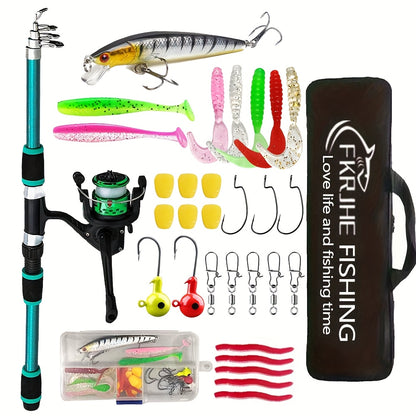 Complete 70.87 Inch Fishing Rod Set, Beginner Sea Casting, Pre-Loaded with Fishing Line, Including Telescopic Rod, Bait Kit with Portable Fishing Gear Bag, Fishing Reel, Mino, Soft Bait, Etc., Suitable for Traveling, Saltwate