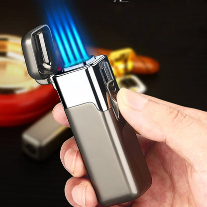 1pc Quad Direct Blow Flame Inflatable Butane Lighter | Adjustable Windproof, Metal, Ideal for Camping, Outdoor, Collections, Gifts, Birthday, Holiday Gifts