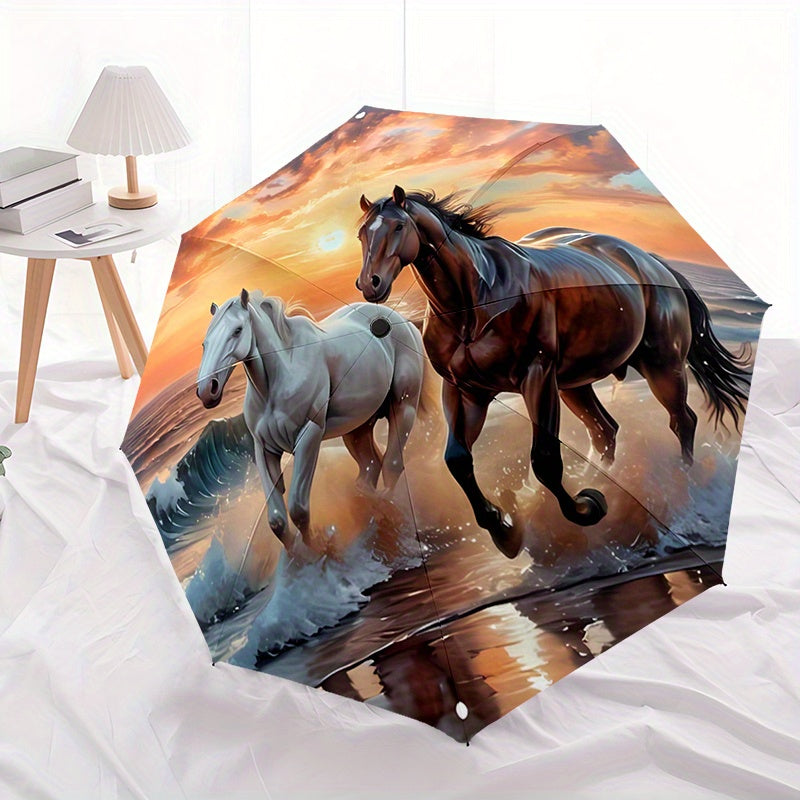 Two horses Folding automatic umbrella 8 frames automatic umbrella suitable for travel and daily use Christmas Halloween gift choice