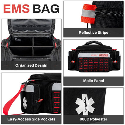 First Responder First Aid Kit Fully - Stocked EMT Bag, Professional EMTEMS Trauma Kit, Molle System Reflective Stripe, 300+ First Aid Supplies, Suits Business, Home Black, Emergency Supplies, Tactical First Aid, Compact First