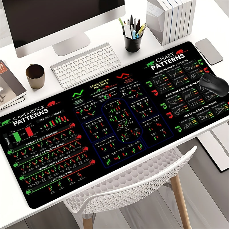 23.6x11.8 Inches Black Stock Market Chart Pattern Mouse Pad with Non-Slip Rubber Base, Stitched Edge Design - Ideal Desk Accessory for Traders, Investors, and Finance Enthusiasts, Great Gift for Boyfriend/Girlfriend, Back to