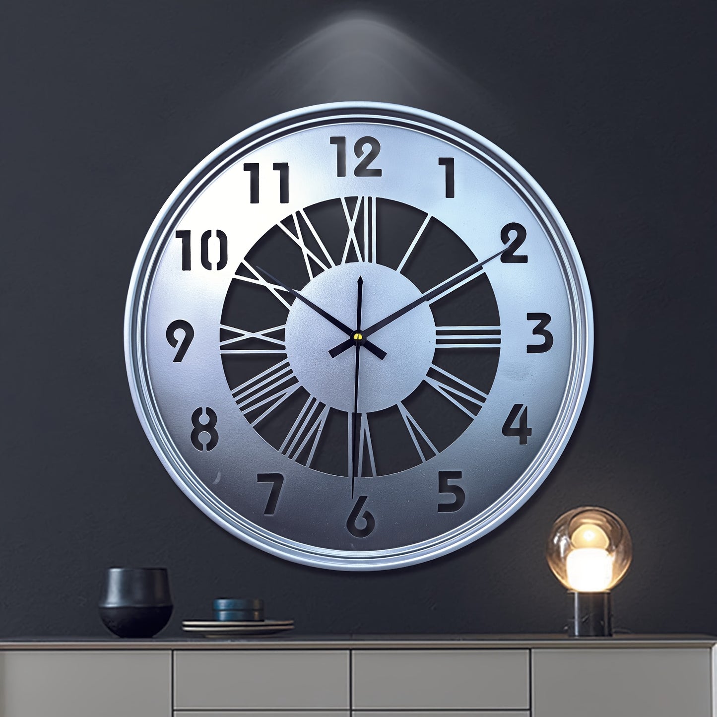 One 16-inch large wall clock, silent with no ticking sound, battery-powered digital clock, industrial metal indoor clock, suitable for living rooms, kitchens, cafes, home decor - available in black, Golden, and Silvery