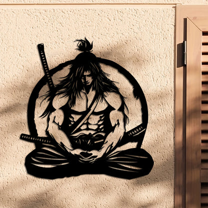 One Samurai metal wall art decoration, 15.74x14.76 inches - detailed sword-wielding warrior design, suitable for home, courtyard, balcony - perfect gift for new homes, weddings, Mother's Day, Father's Day, samurai decoration
