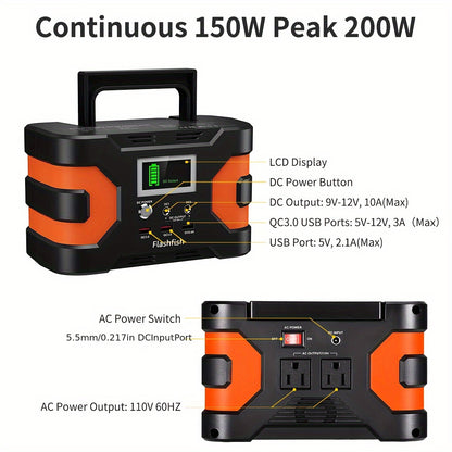 Flashfish 200W Portable Power Station, 45000mAh Solar Generator with // Outlets, Lithium Battery Pack for CPAP, Camping, Home Emergency Backup, Solar  Compact & Lightweight Design,F Overload & Overheat, 166Wh Capacity, 110V-1