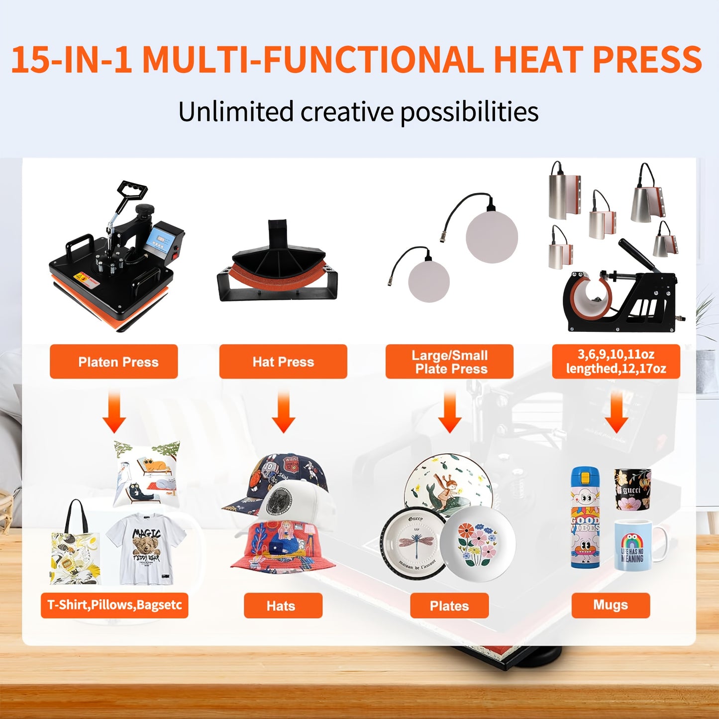 15in 1 Heat Press Machine, Sublimation Heat Press/Heat Transfer Machine