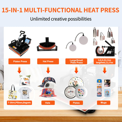 15in 1 Heat Press Machine, Sublimation Heat Press/Heat Transfer Machine
