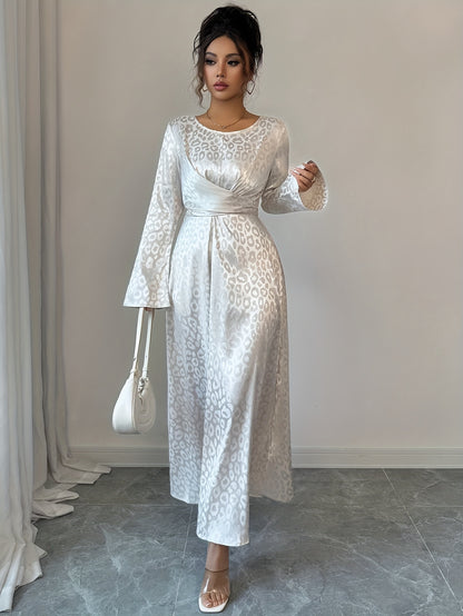 Maxi Dress for Women with Flared Sleeves And a Waist-Cinching Design in Light Golden Satin, Perfect for Evening Parties And Formal Events