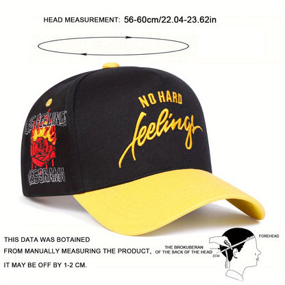 Men'S NO HARD Letter Baseball Cap - Adjustable Trucker Hat with Flat Embroidery, Breathable Six-Panel Design for Outdoor Travel, Beach & Casual Wear - Black, Spring/Autumn Fashion Accessory, Beach Hat, Travel Headwear, Stylis