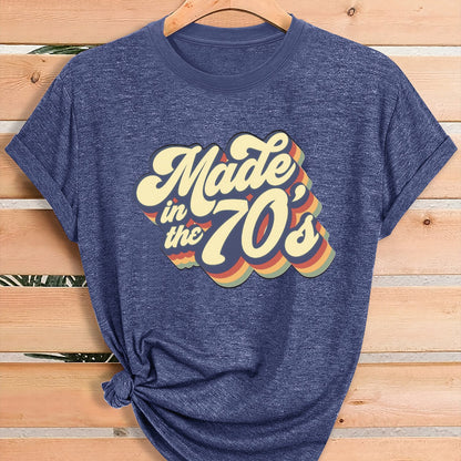 Women'S Vintage 70s Graphic T-Shirt - Retro "Made in the 70s" Print with Rainbow Lettering & 70s Icons, Loose Fit Casual Tee for Gym, Casual Attire & 70s Themed Parties - Soft Breathable Round Neck Summer Top, Local Warehouse