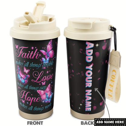Custom 1pc, Personalized 40 Oz Tumbler with Lid, Featuring a Humorous Print about Faith, Love, And Hope. This Stainless Steel Water Bottle Makes a Great Gift for Christmas, Thanksgiving, Halloween, Birthdays, And Is Perfect f