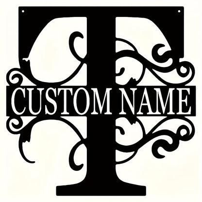 Customized Metal Surname Sign - Personalized Black Art Deco Wall Decor, Reusable Matte Finish, Detachable Pre-pasted Metal Accent - For Home Decor - Suitable for Living Room, Bedroom, Garden, Outdoor Spaces - Unique Gift for