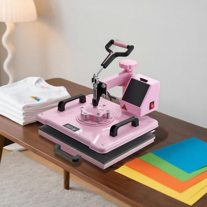Heat Press Machine, 12 X 15 Inch, 8in 1 Heat Transfer Machine with 6-30oz Tumbler Press, 360° Swing Away T-Shirt Pressing, Digital Precise Control, for T-Shirts/Mugs/Hats/Plates, Pink
