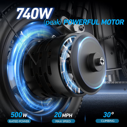 Hisent 740W Folding Electric Bike Is Suitable for Both Adults And Teenagers.14" Tires, 740W Brushless Motor, 48V 6A/10A/15A/17.5A Lithium Battery, Range Of 8-35 Miles, Multiple Shock Absorbers, Alloy Steel Frame, LCD Display
