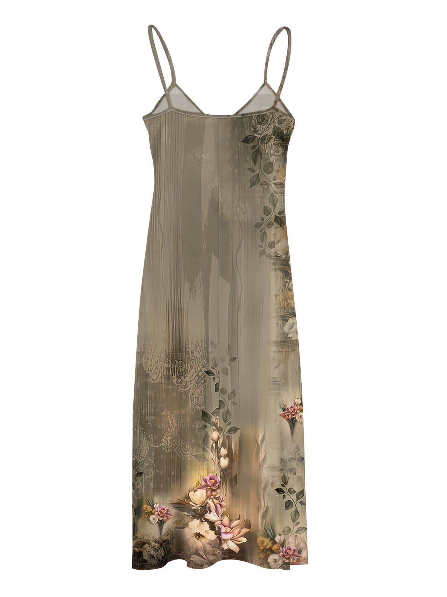 Chic Long Dress with a Floral Pattern, Featuring a V-Neck And Sleeveless Design, Perfect for Holidays And Summer Outings, Offering a Relaxed Fit And a Flattering Silhouette