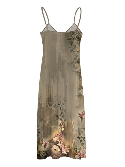 Chic Long Dress with a Floral Pattern, Featuring a V-Neck And Sleeveless Design, Perfect for Holidays And Summer Outings, Offering a Relaxed Fit And a Flattering Silhouette