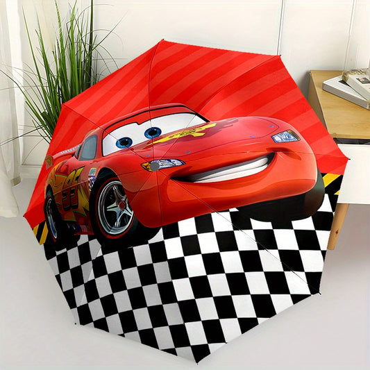 Cars Lightning McQueen Automatic Umbrella with 8-Rib Durable Frame - Automatic Open/Close, Portable Travel Design, Cute & Casual Style, Black & White Checkered Pattern, Perfect Holiday Gift for Fans, Outdoor Umbrella, Playful