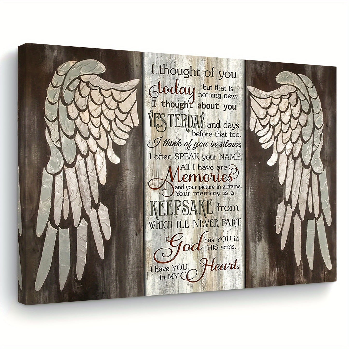 Room Decor 1pc Rustic Angel Wings Wooden Framed Canvas Art, 11.8X15.7Inch Inspirational Quote Wall Decor, Woven Memory Print for Living Room, Bedroom, Kitchen, Home & Office, Bachelor Party Festival Gift Idea