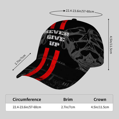 CuteHsJ Lightweight Sun Hat - Adjustable Snapback Baseball Cap with "Never Give Up" Motivational Design, Black/Red Color Scheme for Outdoor, Fishing, Halloween, Christmas, Parties - Breathable Sun Protection Hat for Men & Wom